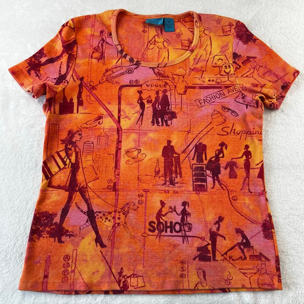 Tee Co Vintage Y2K Orange New York SoHo Shopping AOP t-shirt size Large